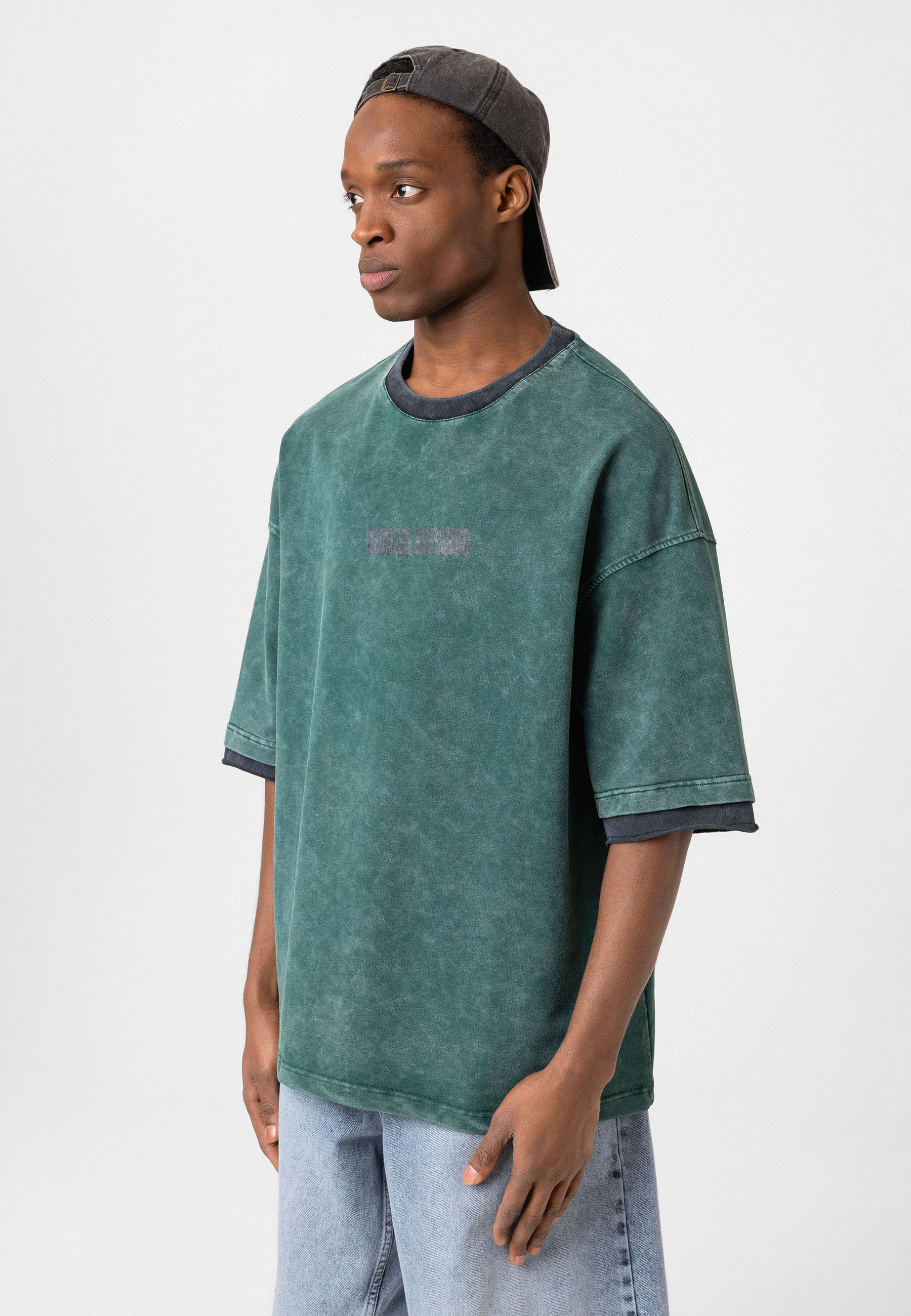 Charcoal Washed Oversized Distressed T-shirts Bold Logo Meets Raw Texture