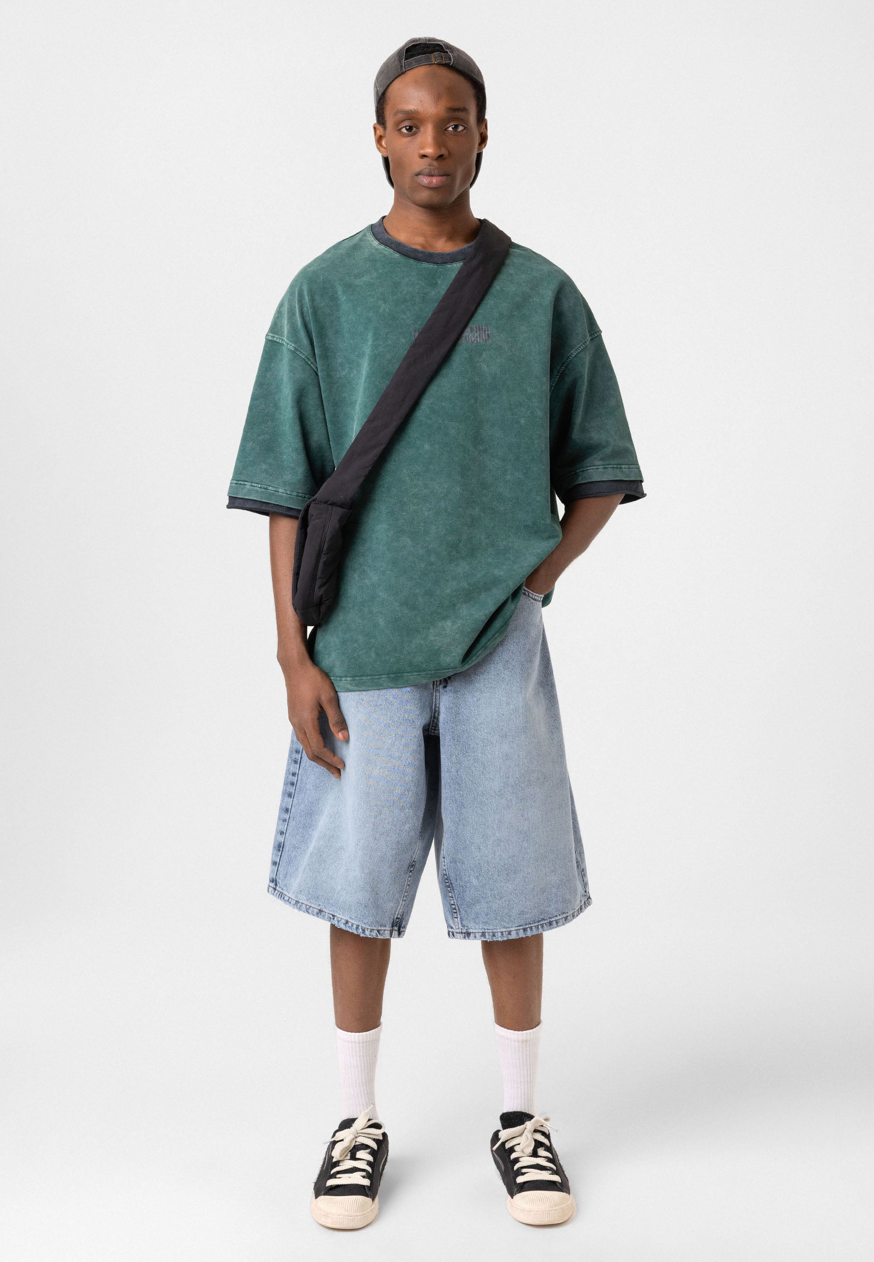 Charcoal Washed Oversized Distressed T-shirts Bold Logo Meets Raw Texture