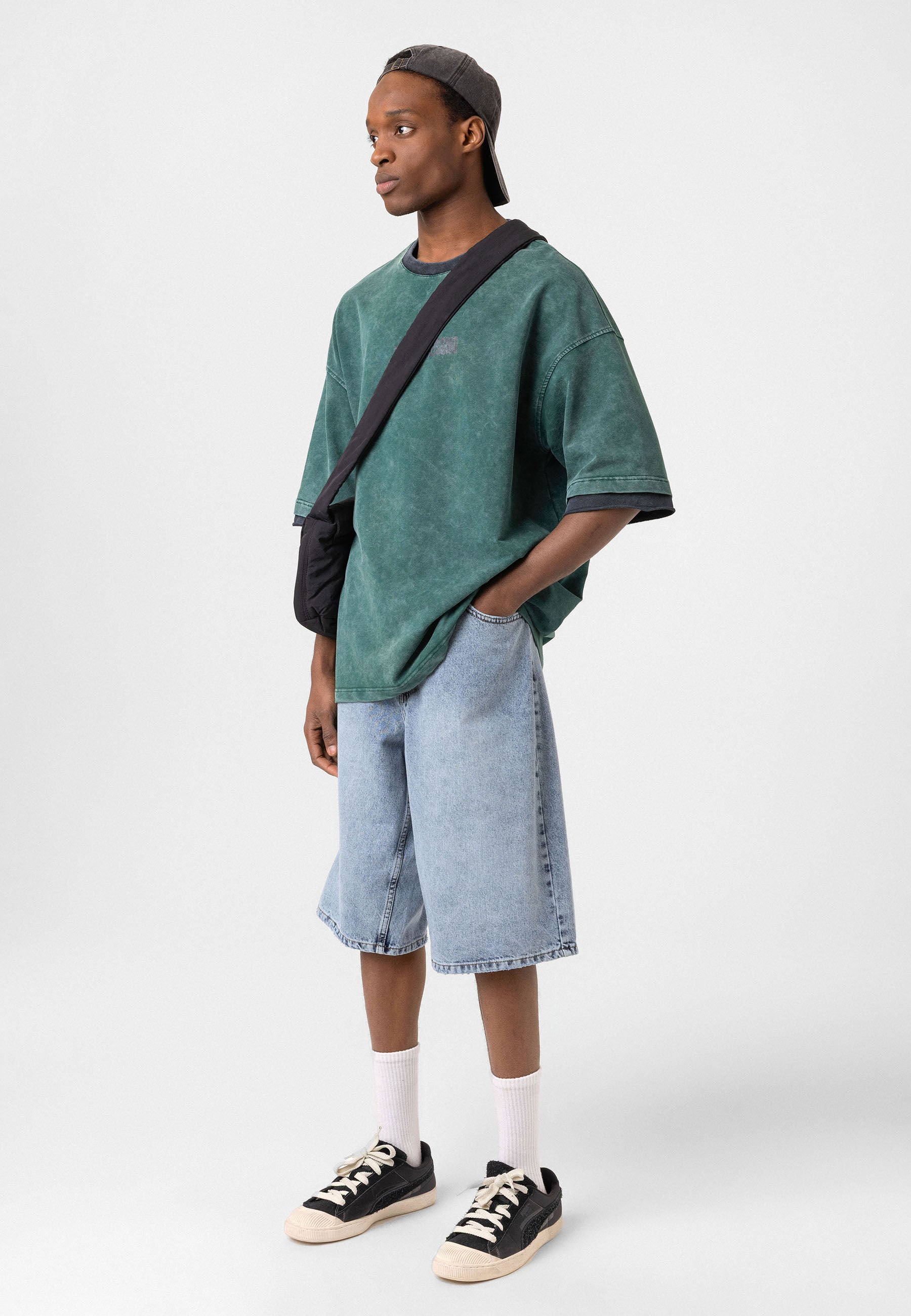 Charcoal Washed Oversized Distressed T-shirts Bold Logo Meets Raw Texture