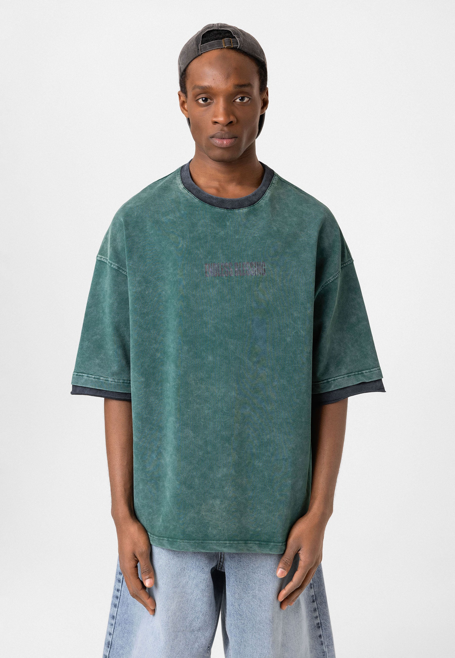Charcoal Washed Oversized Distressed T-shirts Bold Logo Meets Raw Texture