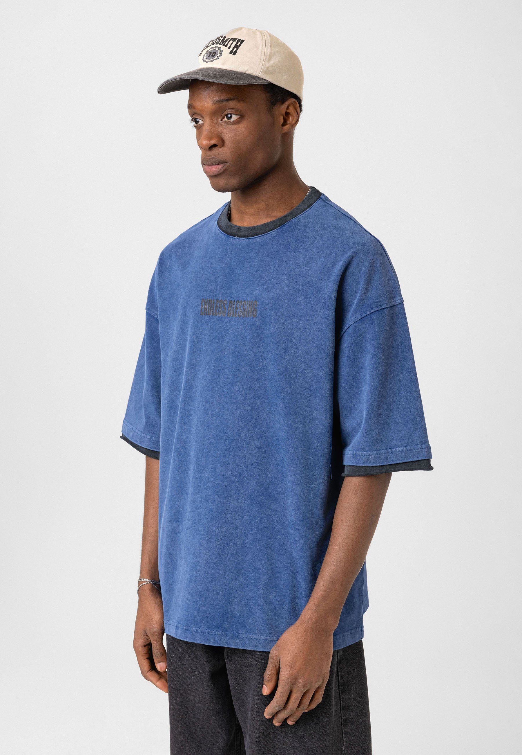 Charcoal Washed Oversized Distressed T-shirts Bold Logo Meets Raw Texture