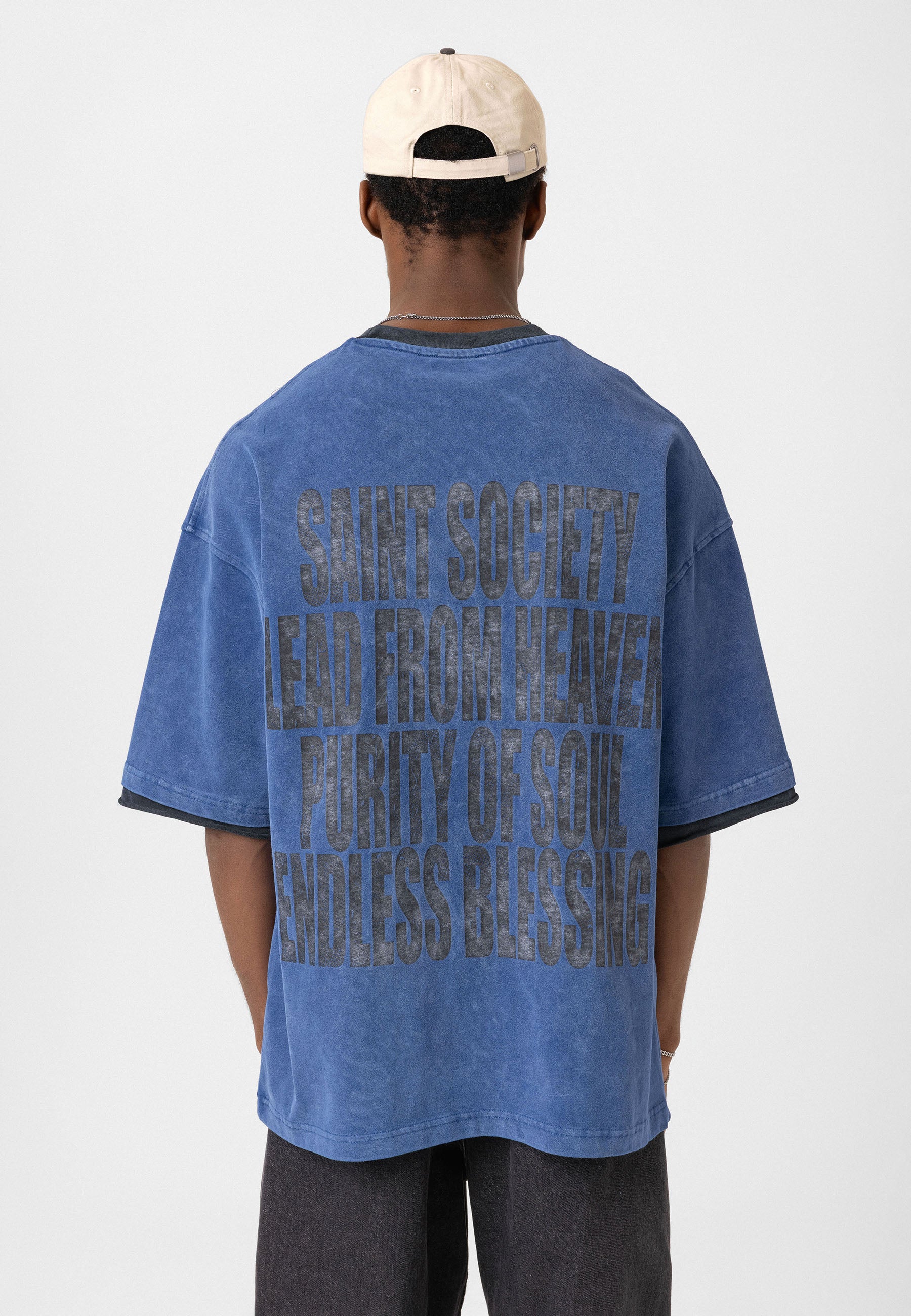 Charcoal Washed Oversized Distressed T-shirts Bold Logo Meets Raw Texture