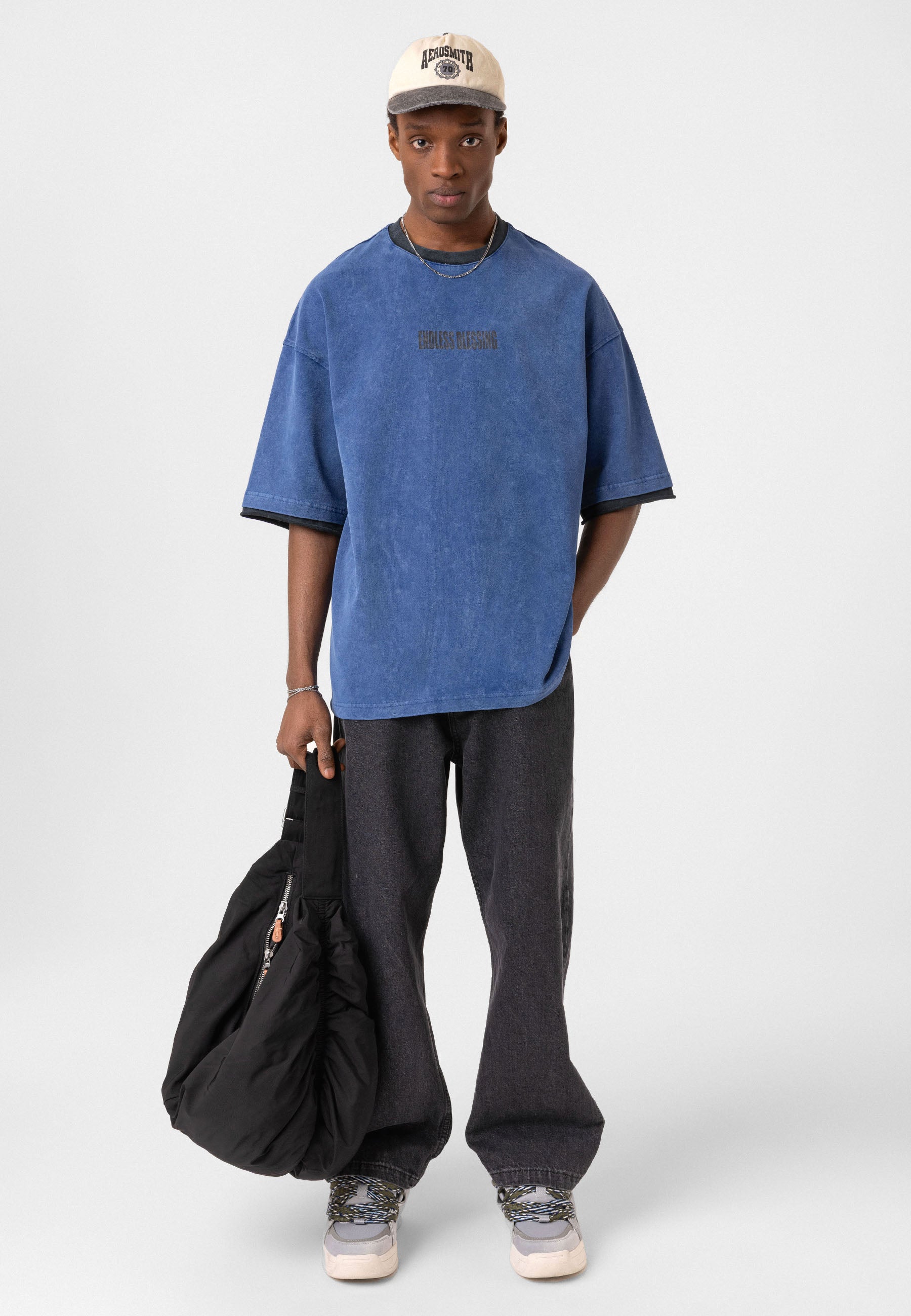 Charcoal Washed Oversized Distressed T-shirts Bold Logo Meets Raw Texture