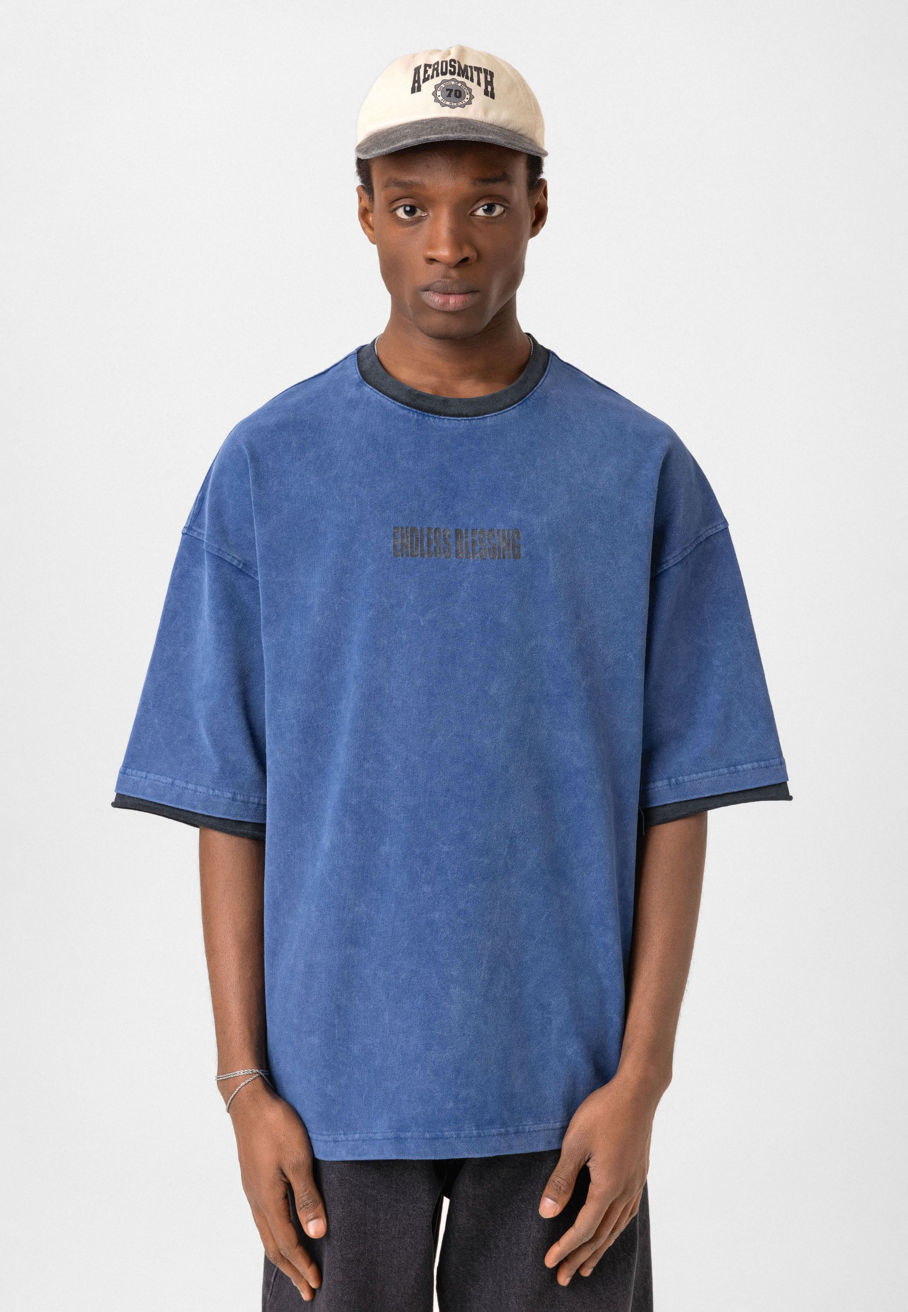 Charcoal Washed Oversized Distressed T-shirts Bold Logo Meets Raw Texture