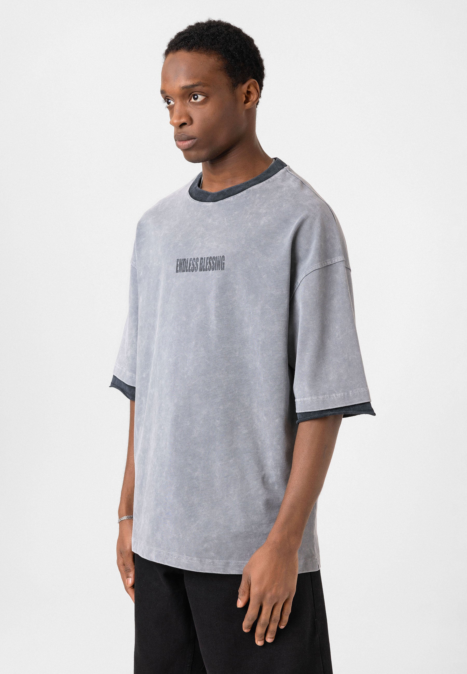 Charcoal Washed Oversized Distressed T-shirts Bold Logo Meets Raw Texture