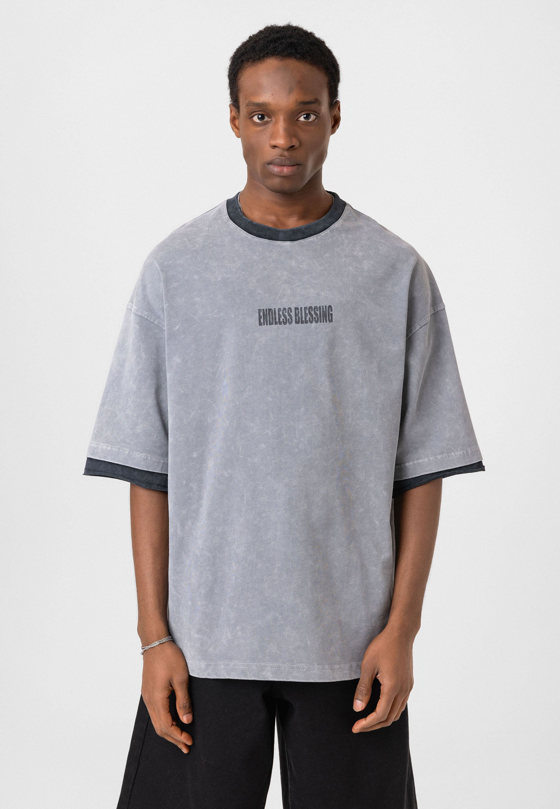 Charcoal Washed Oversized Distressed T-shirts Bold Logo Meets Raw Texture