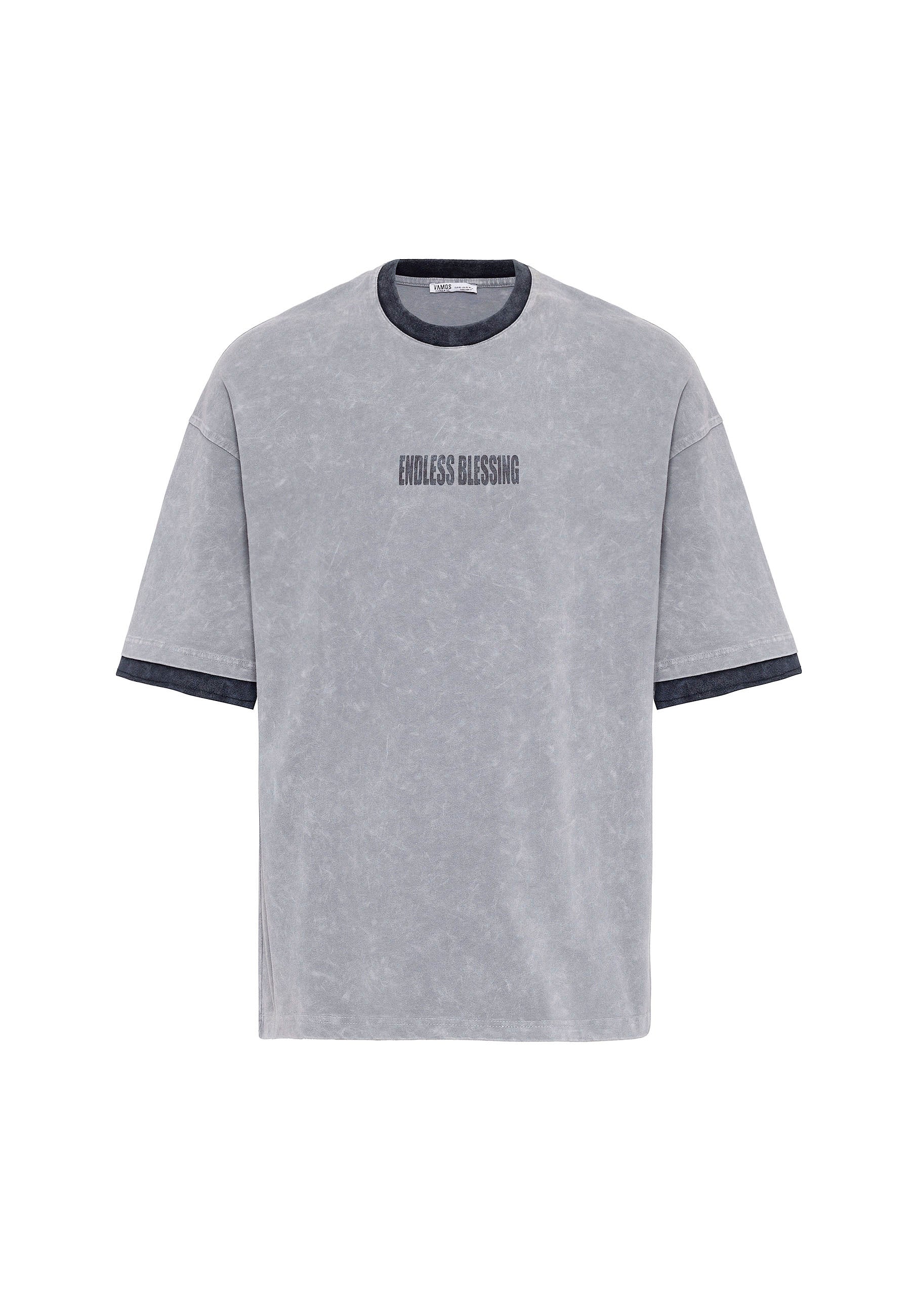 Charcoal Washed Oversized Distressed T-shirts Bold Logo Meets Raw Texture