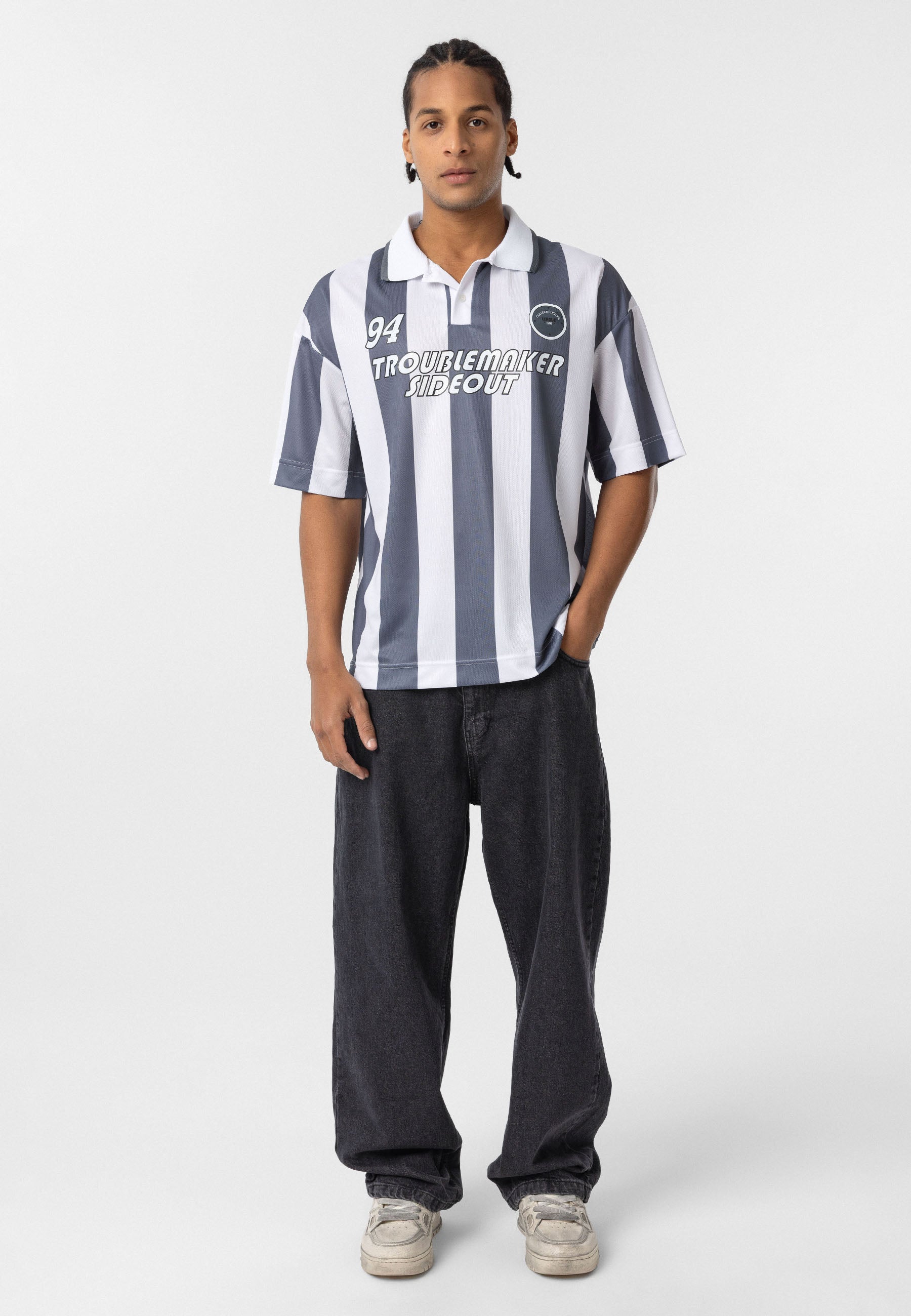 Oversized Polo-Collar Jersey T-Shirt – Sport Luxe in Black, Green, Blue, Red & Grey