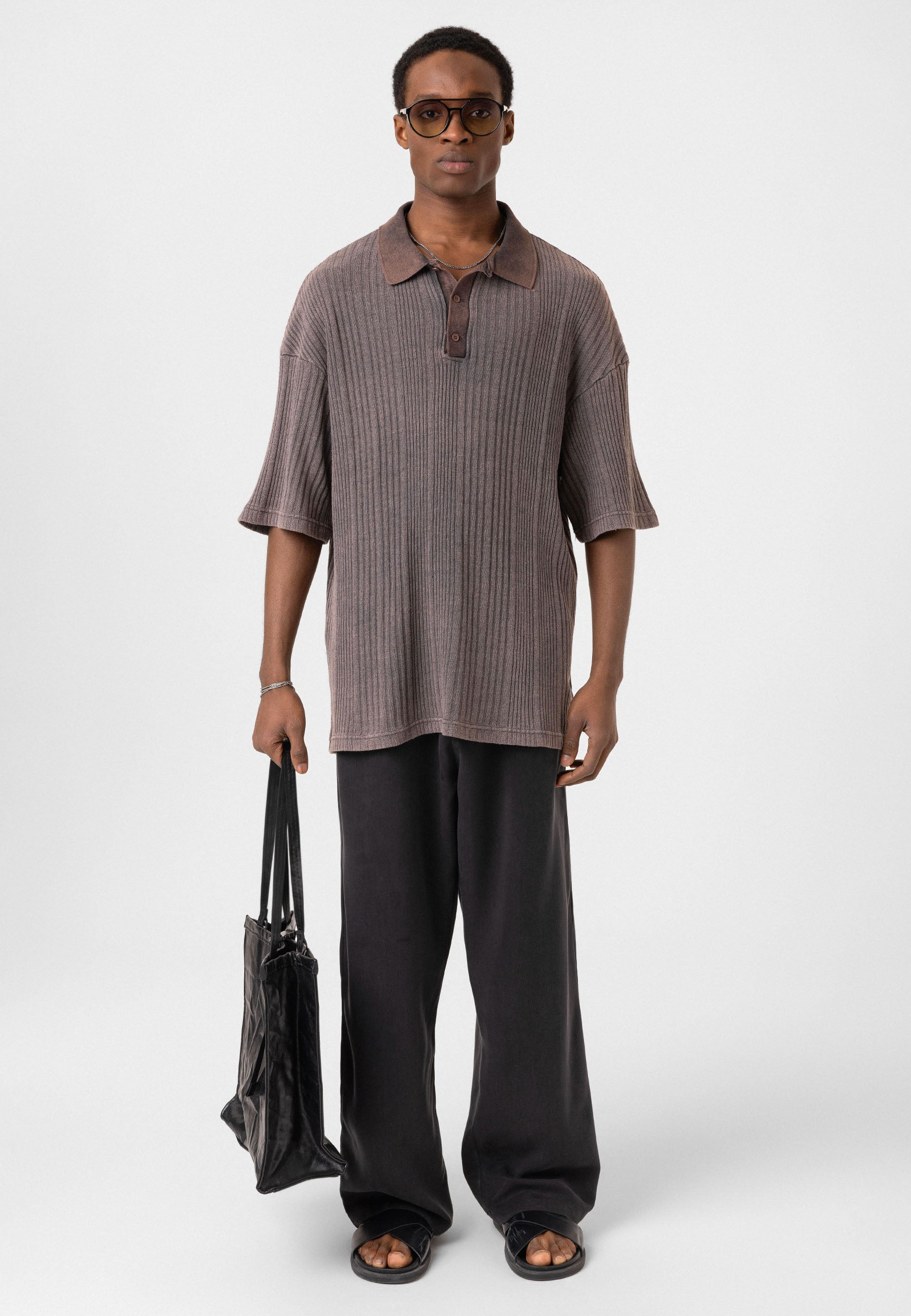 Oversized Knit Polo-Collar Top – Elevated Comfort with Clean Minimalism
