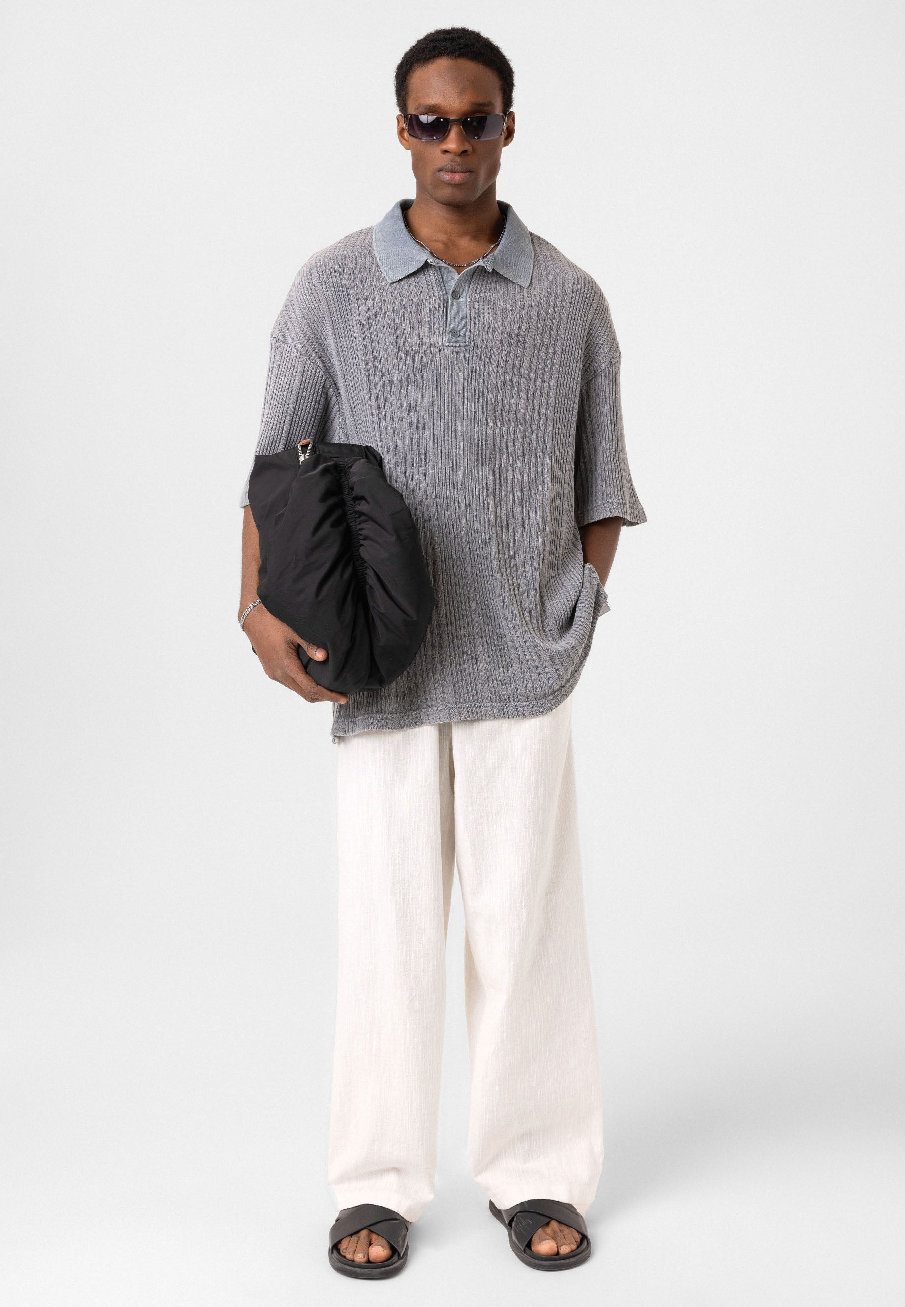 Oversized Knit Polo-Collar Top – Elevated Comfort with Clean Minimalism
