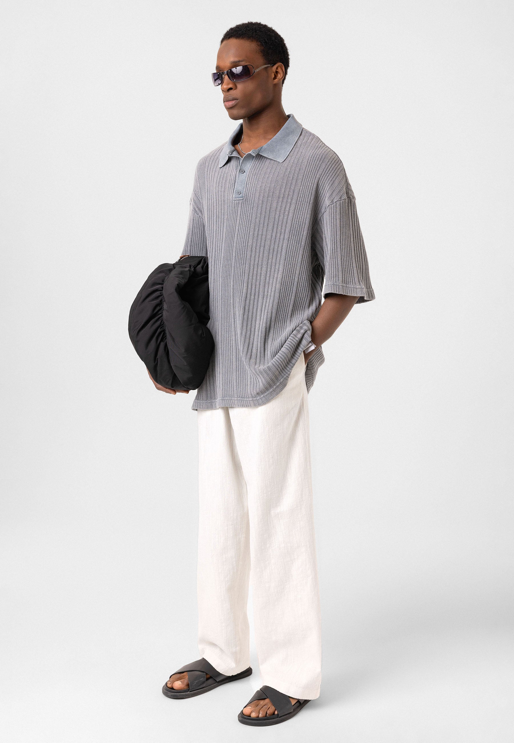 Oversized Knit Polo-Collar Top – Elevated Comfort with Clean Minimalism