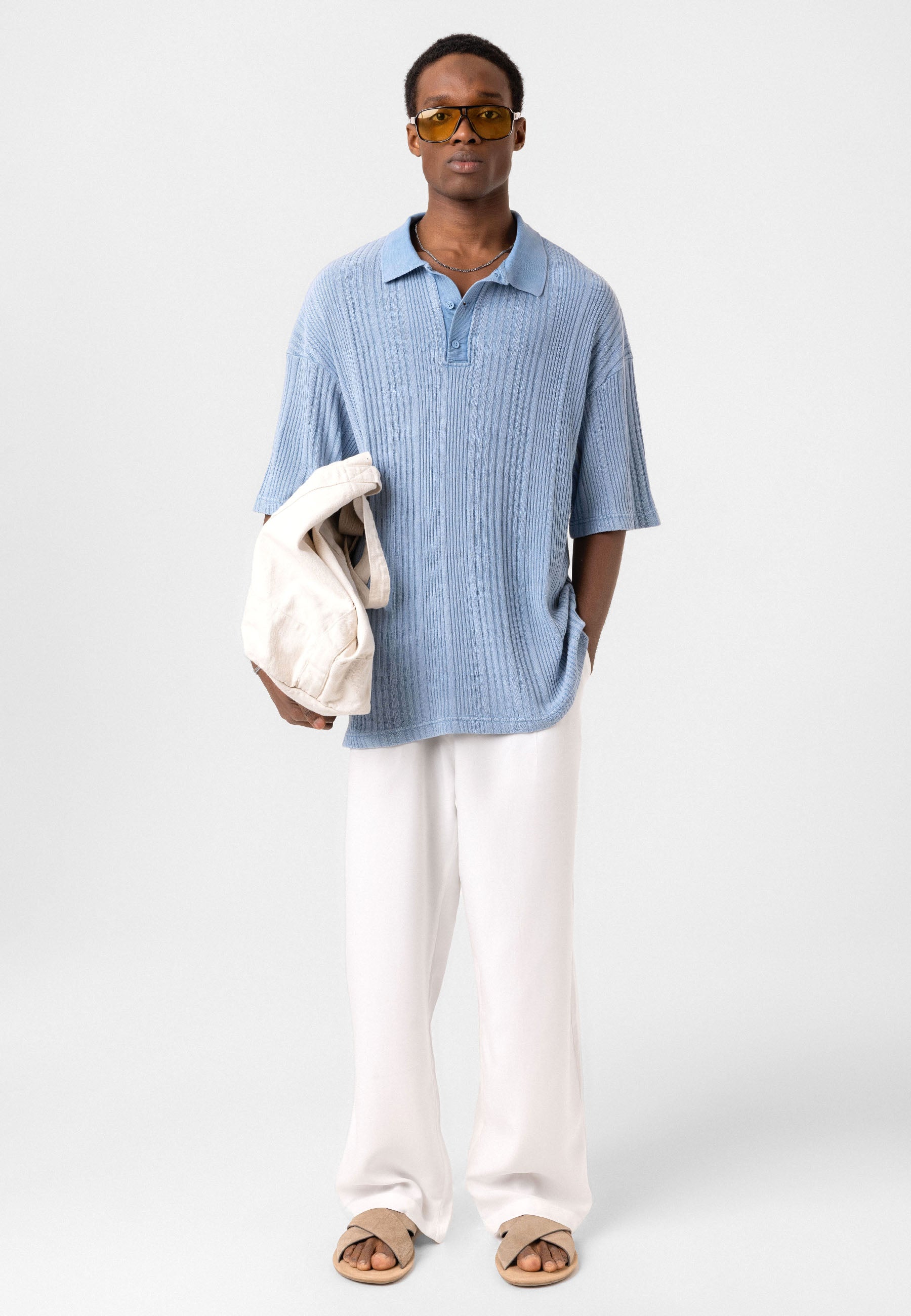 Oversized Knit Polo-Collar Top – Elevated Comfort with Clean Minimalism