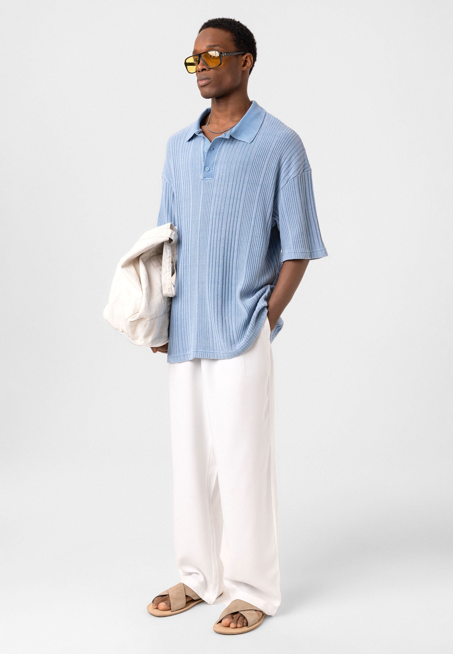 Oversized Knit Polo-Collar Top – Elevated Comfort with Clean Minimalism