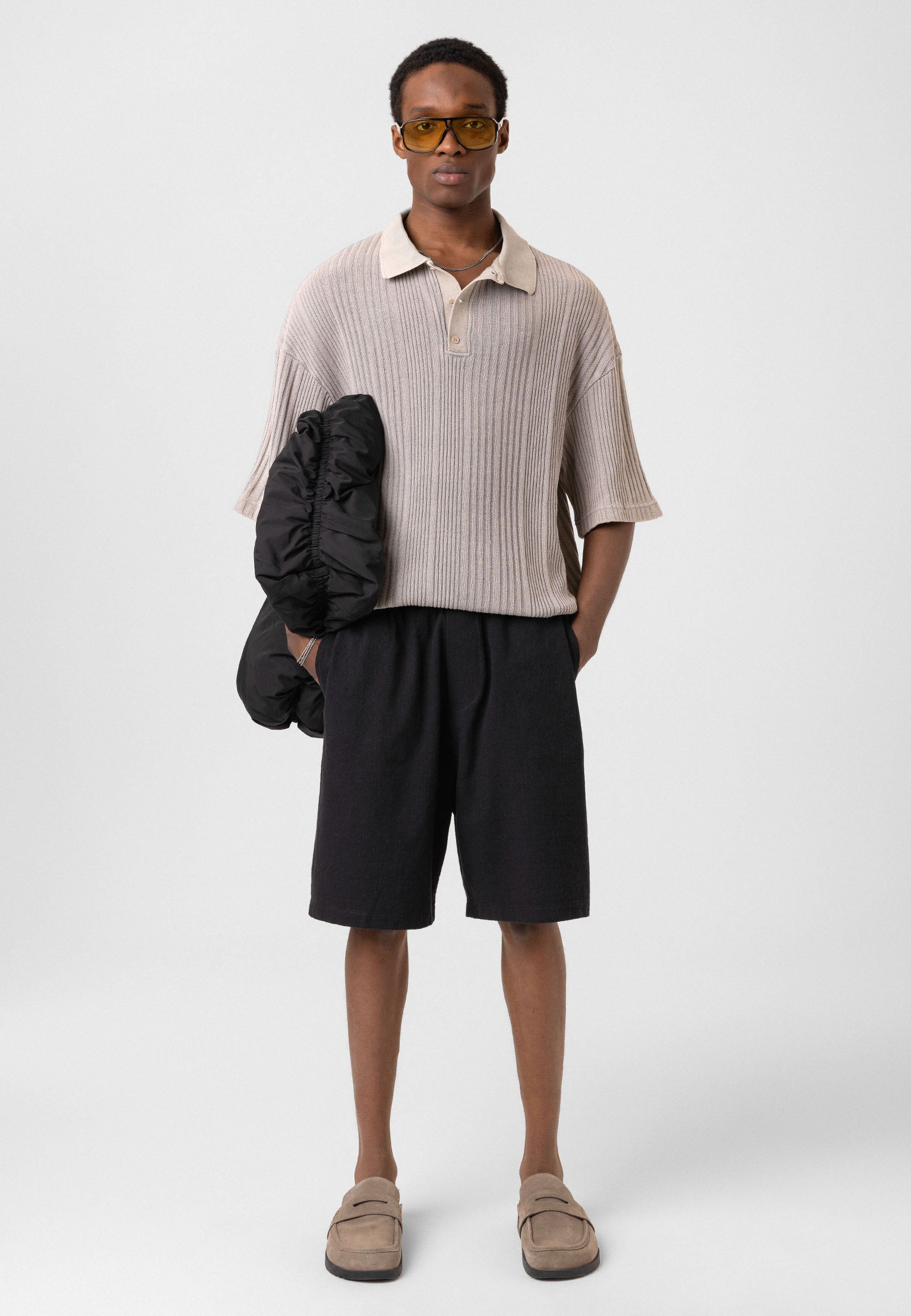 Oversized Knit Polo-Collar Top – Elevated Comfort with Clean Minimalism