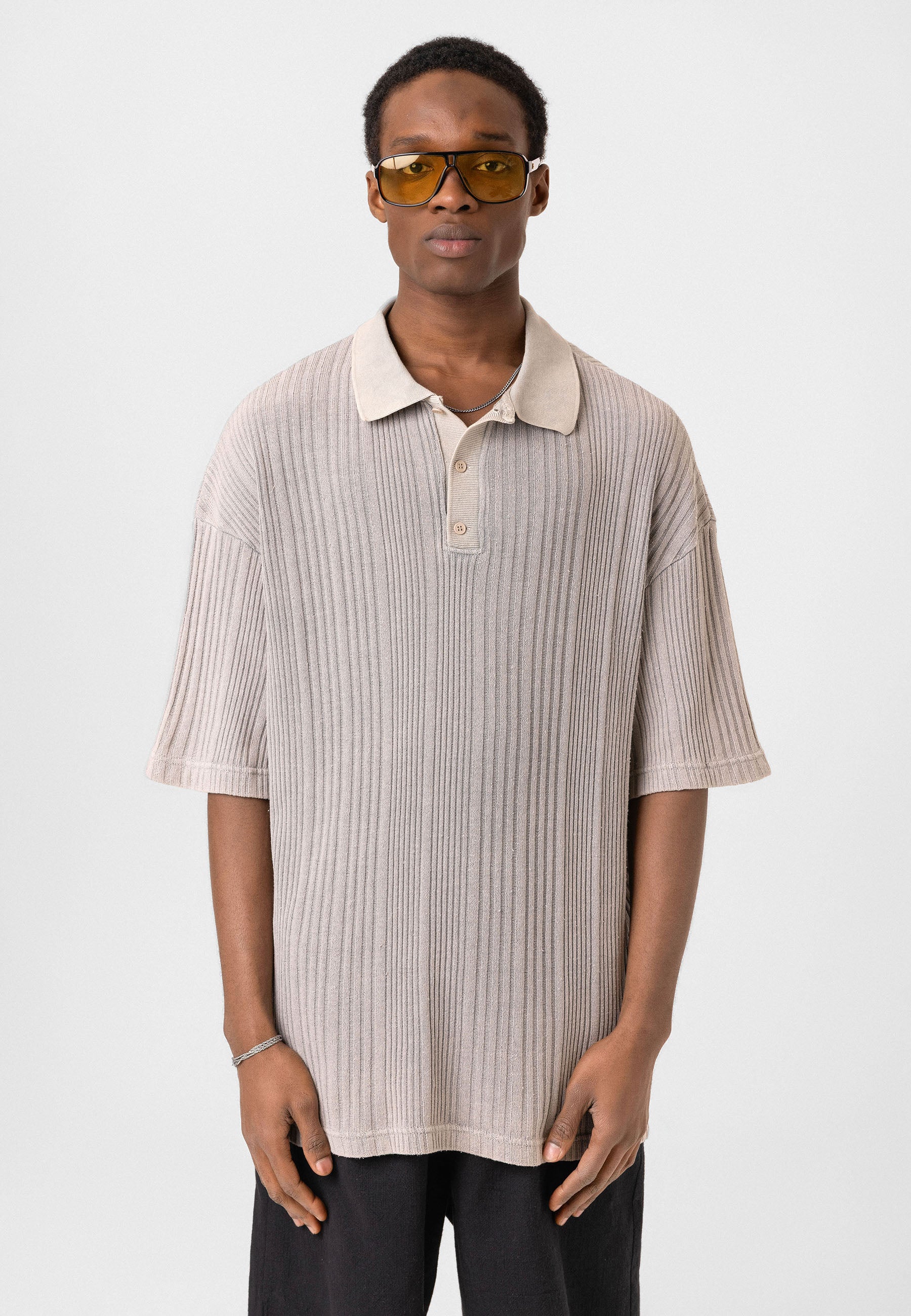 Oversized Knit Polo-Collar Top – Elevated Comfort with Clean Minimalism