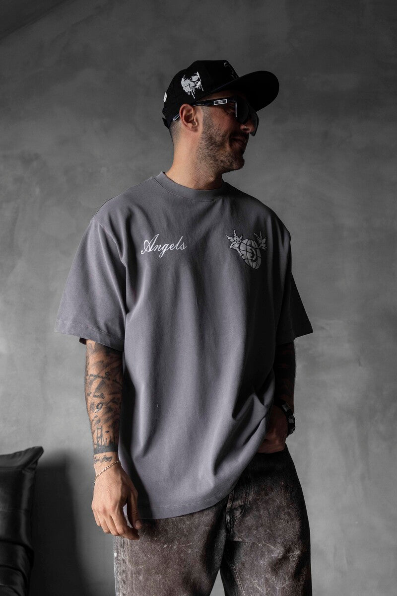 ANGELS PRINTED WASHED T-SHIRT GRAY 1830