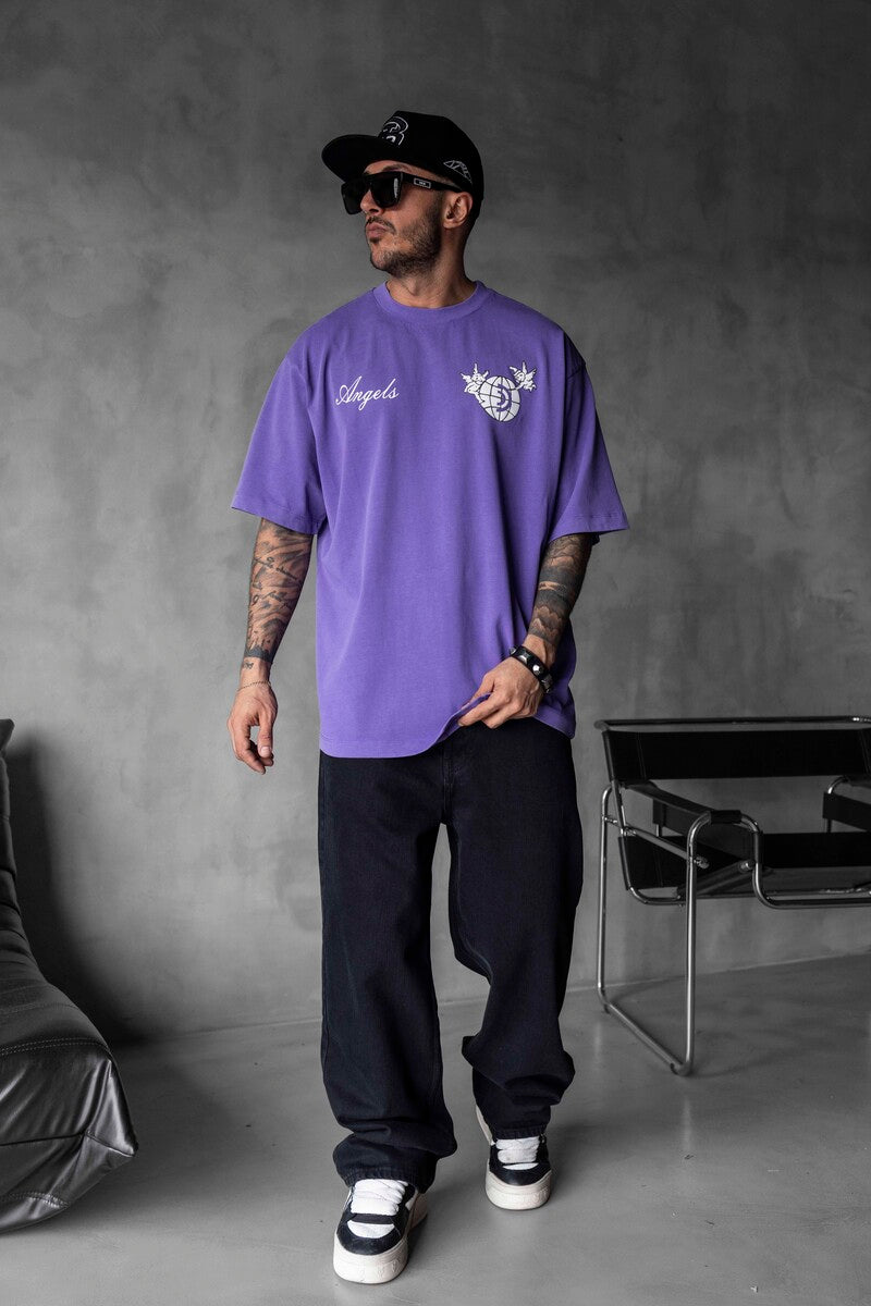 ANGELS PRINTED WASHED T-SHIRT PURPLE 1830