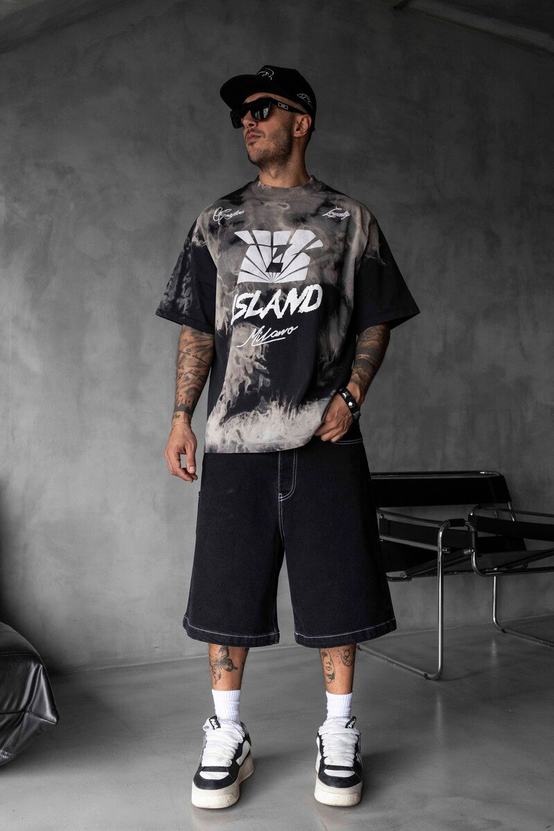 Black Island Milano Bold Logo Black Oversized T-Shirt 1861