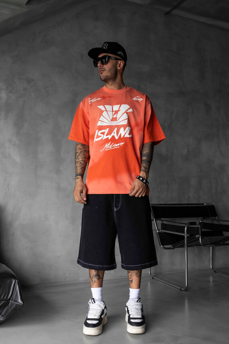 Black Island Milano Bold Logo Orange Oversized T-Shirt 1861