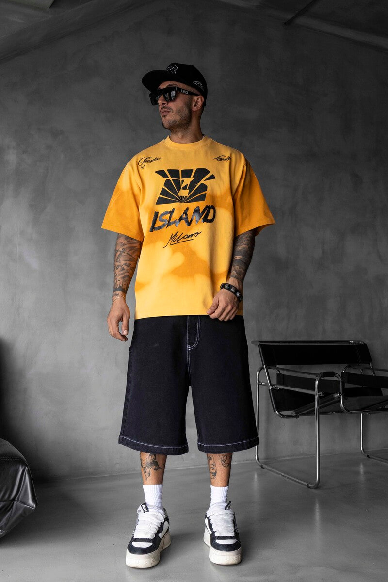 Black Island Milano Bold Logo Yellow Oversized T-Shirt 1861