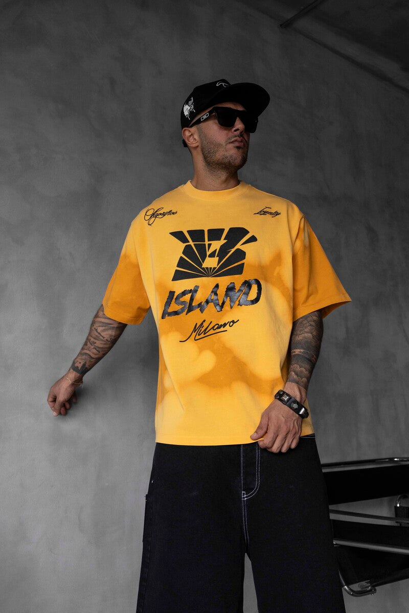 Black Island Milano Bold Logo Yellow Oversized T-Shirt 1861