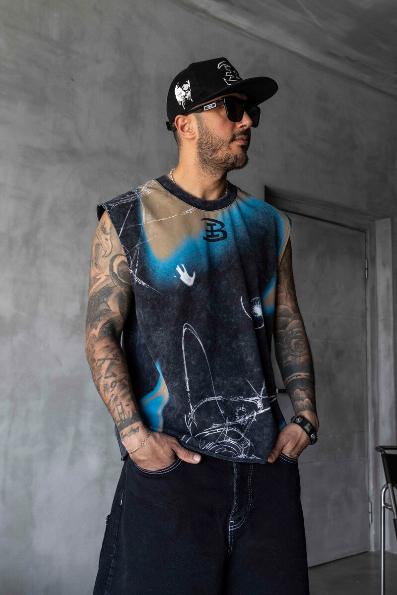 B Printed Black Singlet 1886