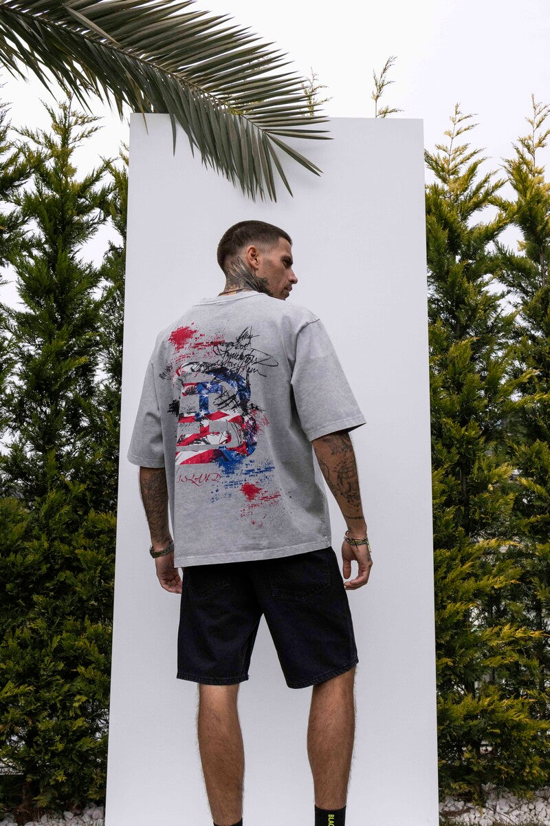 B PRINTED WASHED T-SHIRT GRAY 1847