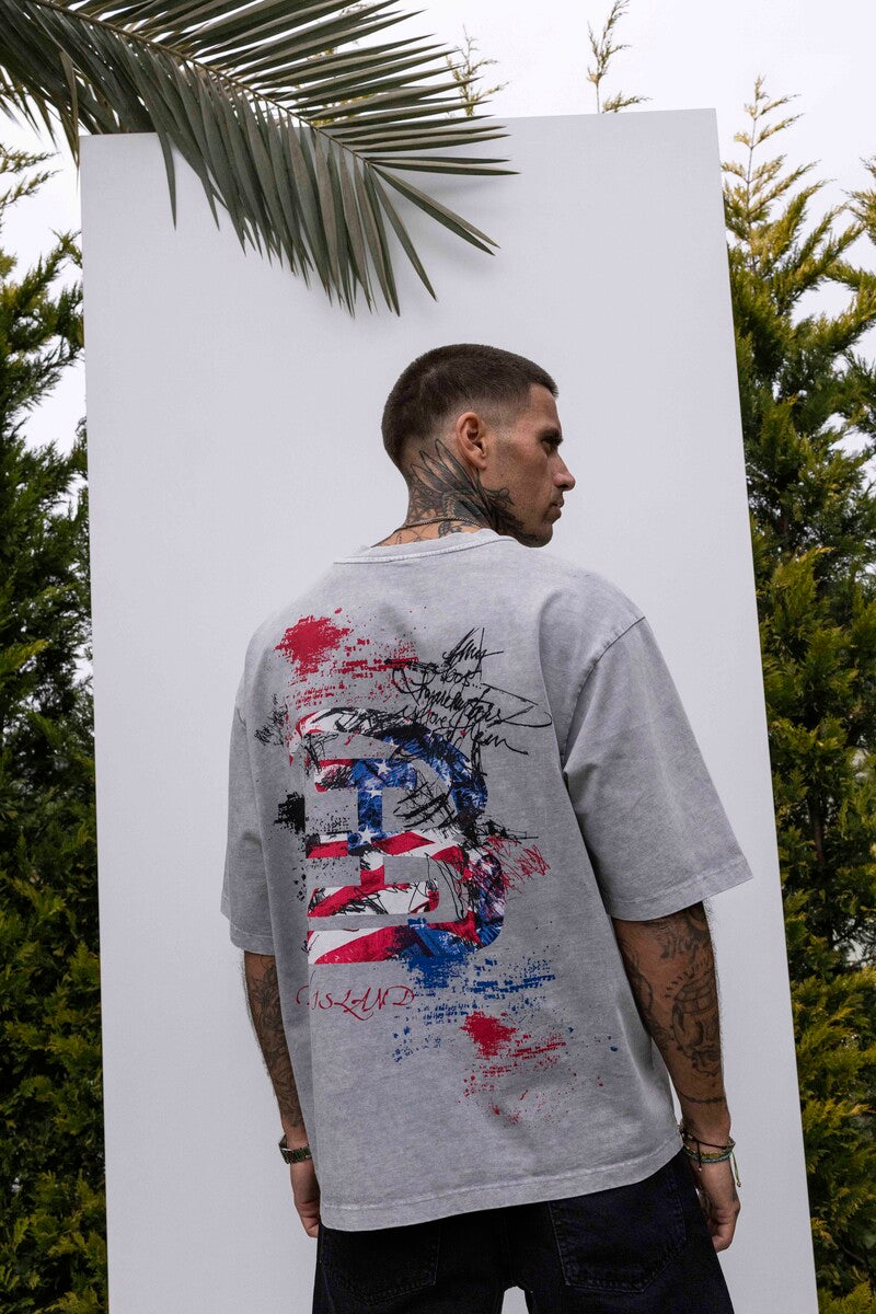 B PRINTED WASHED T-SHIRT GRAY 1847