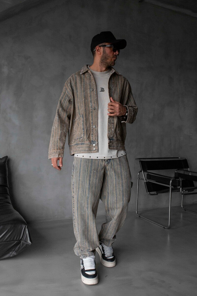 BEIGE JEANS JACKET SETS 17070