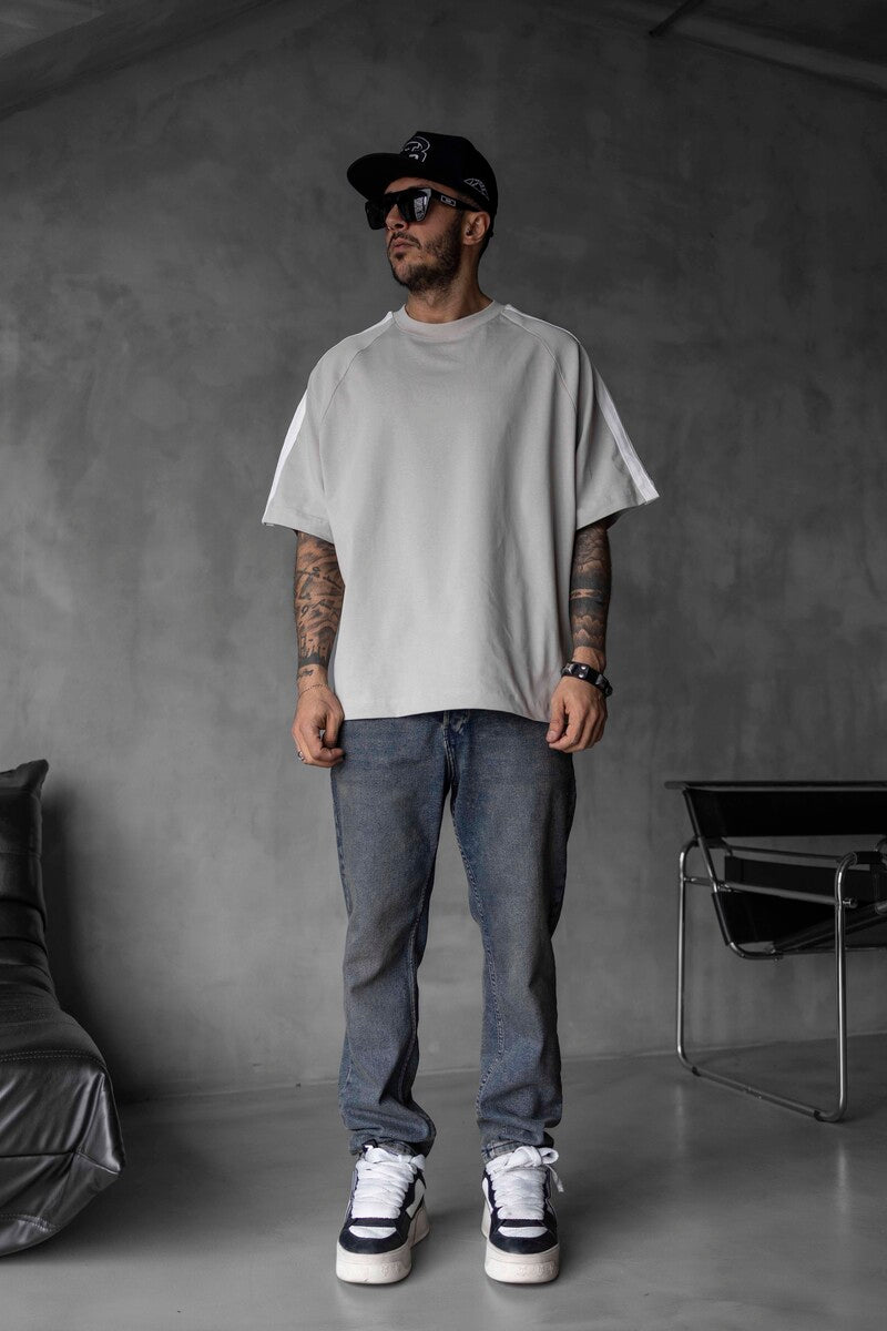 Beige Oversized T-Shirt with Black Stripes 1834