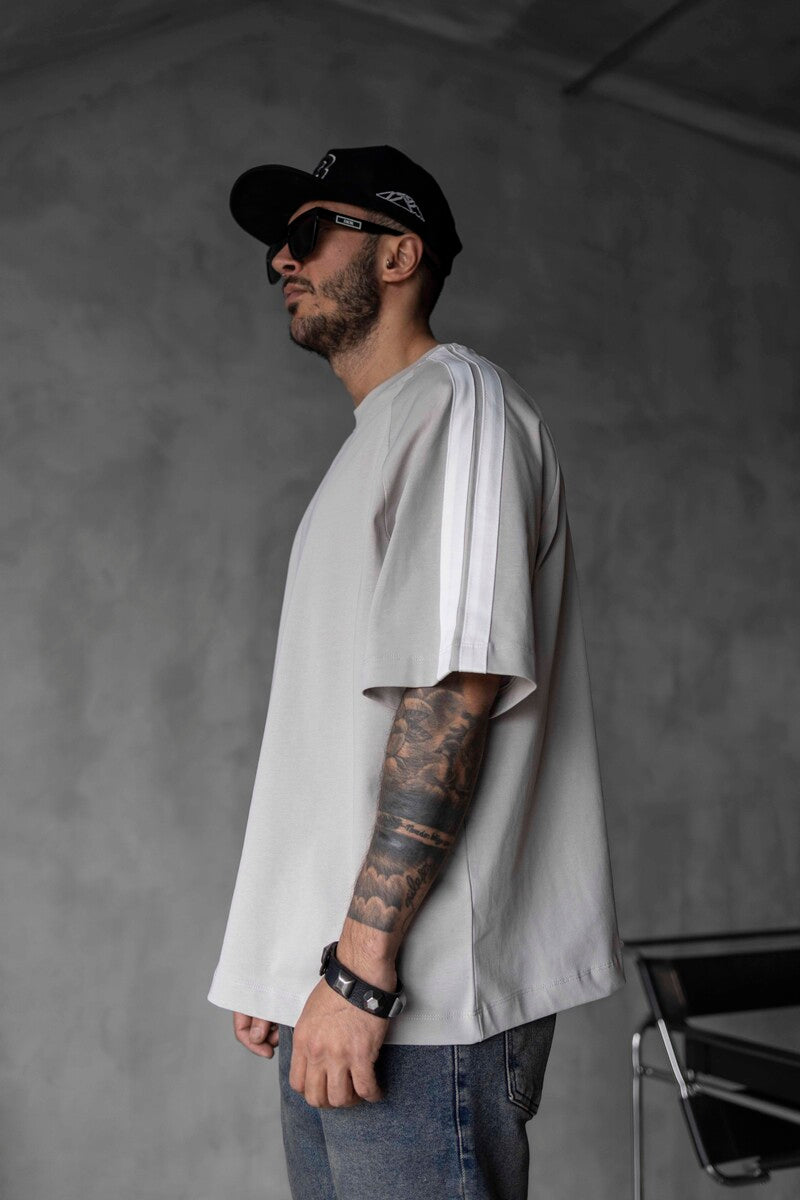 Beige Oversized T-Shirt with Black Stripes 1834