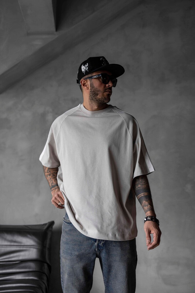 Beige Oversized T-Shirt with Black Stripes 1834