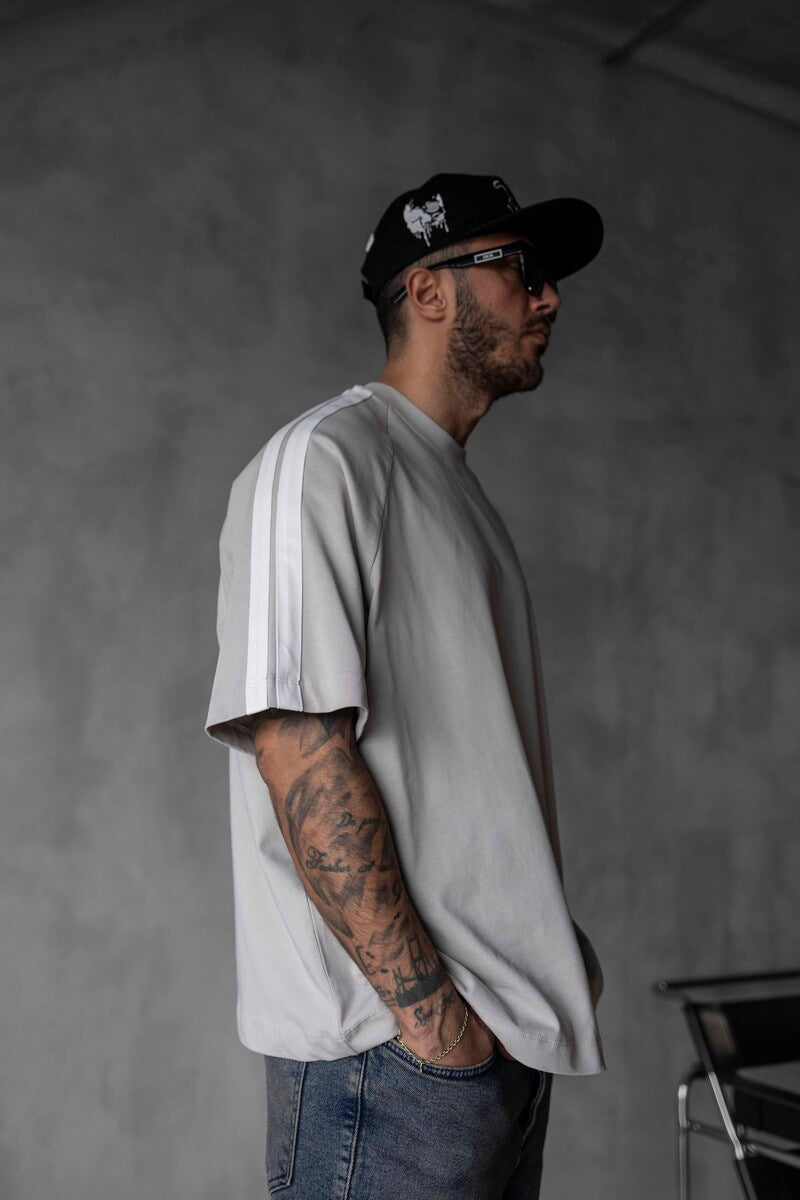 Beige Oversized T-Shirt with Black Stripes 1834