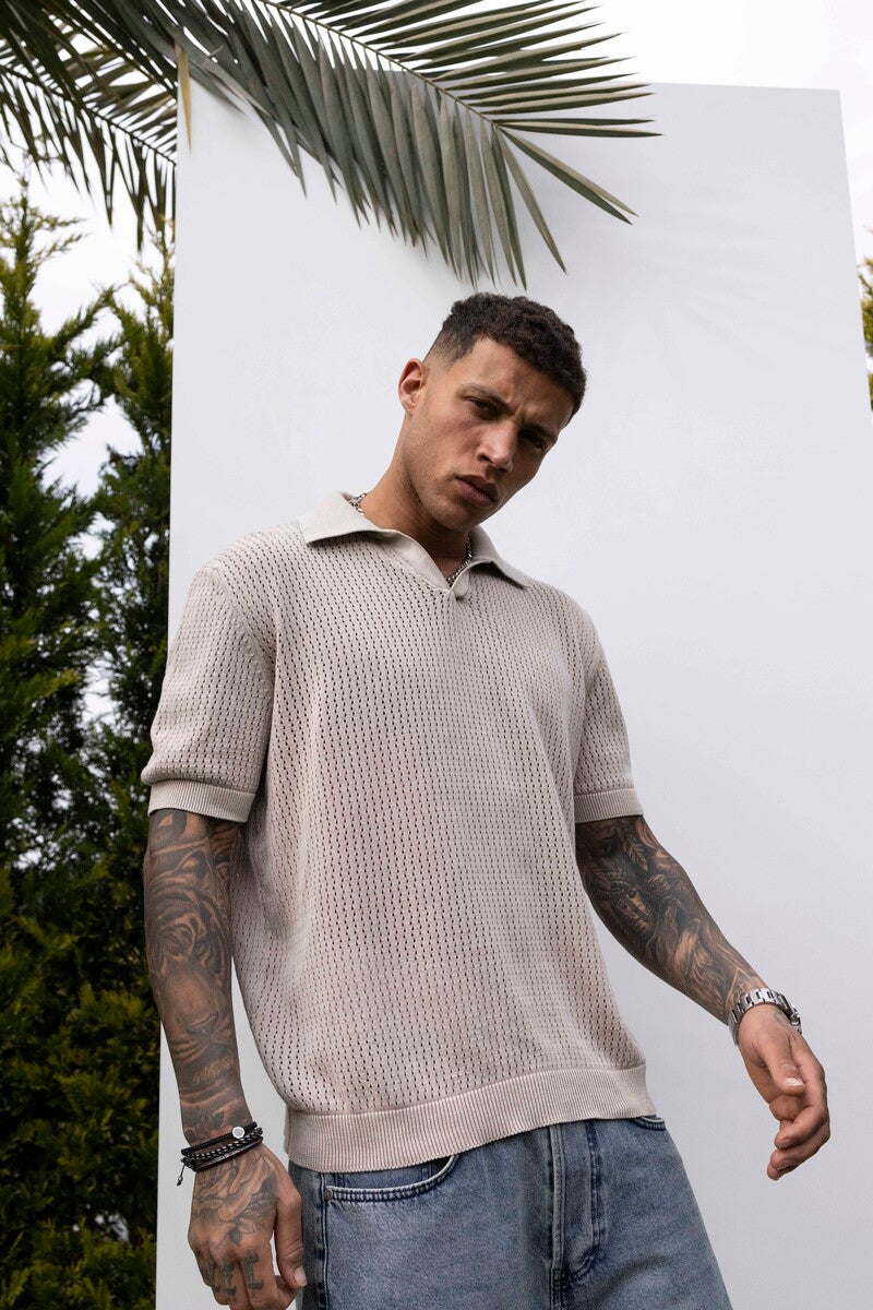BEIGE POLO COLLAR KNITWEAR KRN1004