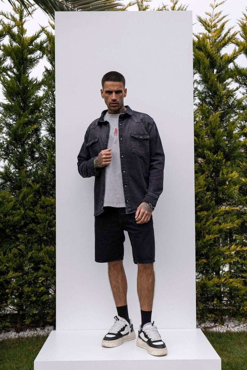 BLACK ISLAND PRINTED DENIM JACKET BLACK 17110