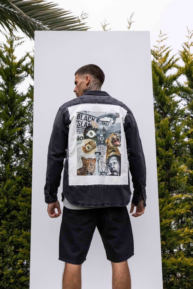 BLACK ISLAND PRINTED DENIM JACKET BLACK 17110