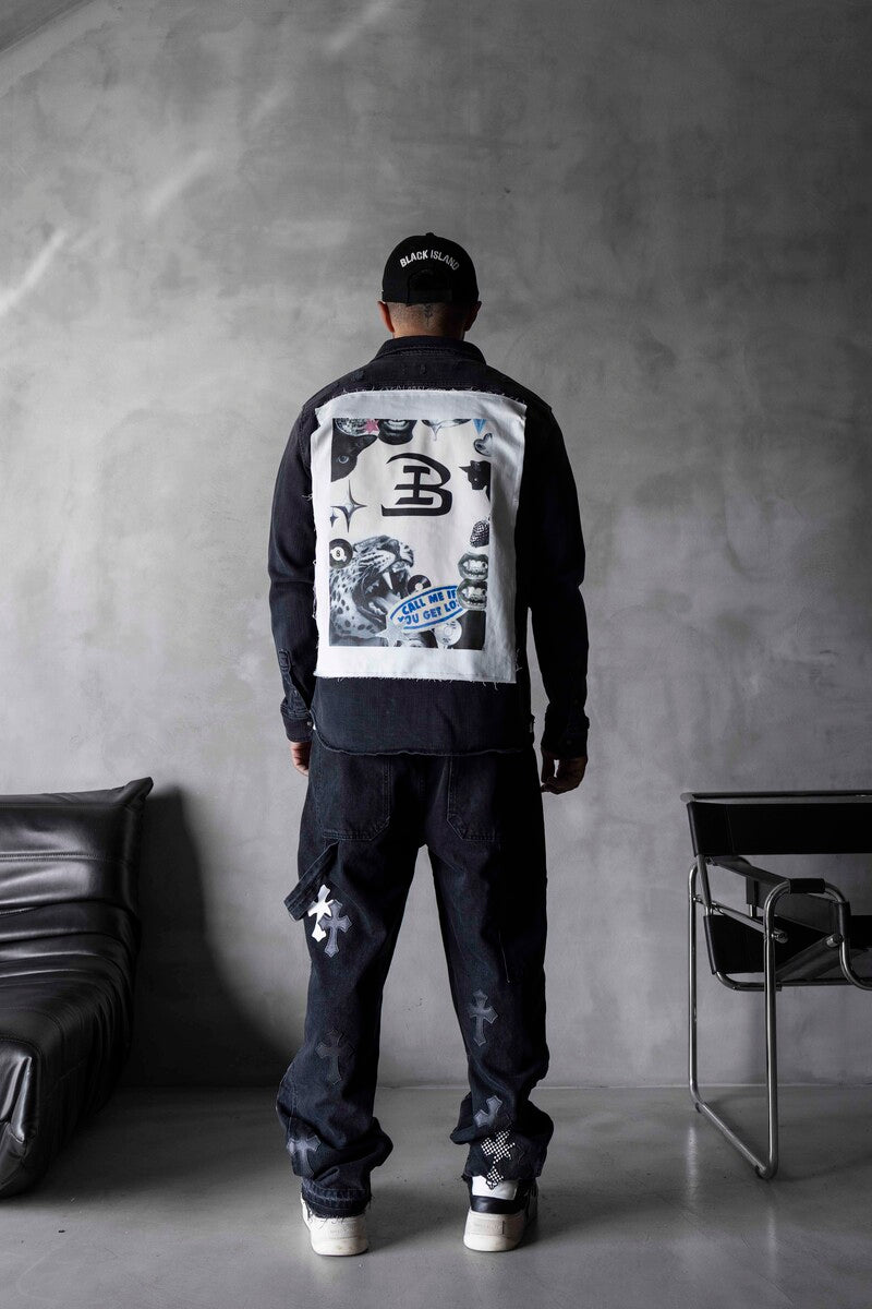 BLACK ISLAND PRINTED DENIM JACKET BLACK 17111