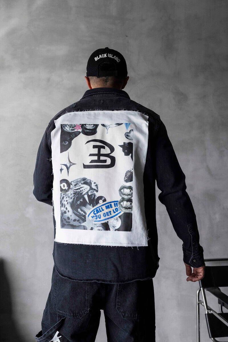 BLACK ISLAND PRINTED DENIM JACKET BLACK 17111