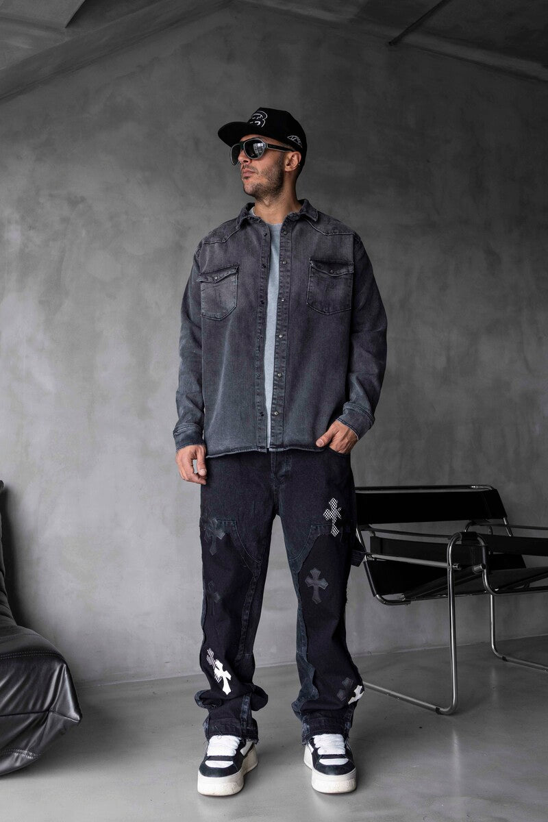 BLACK ISLAND PRINTED DENIM JACKET BLACK 17112