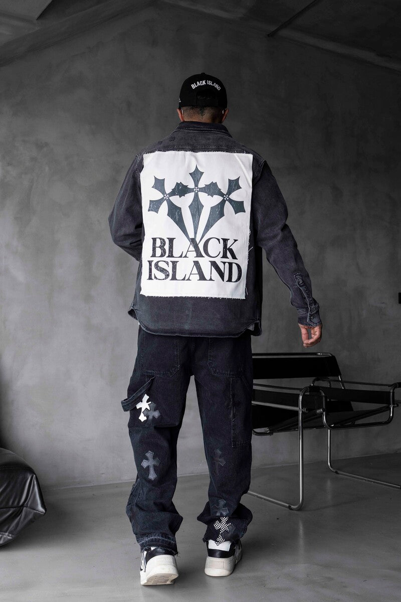 BLACK ISLAND PRINTED DENIM JACKET BLACK 17112