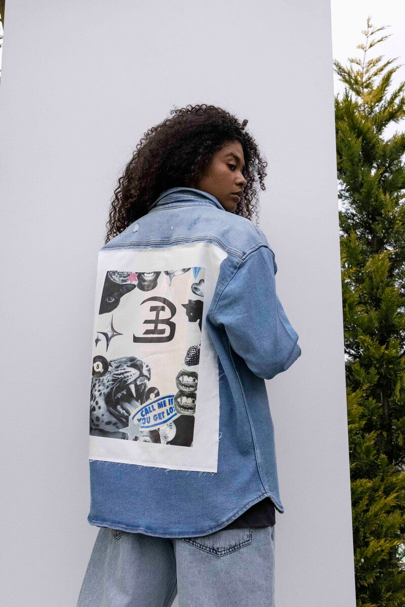 BLACK ISLAND PRINTED DENIM JACKET BLUE 17124