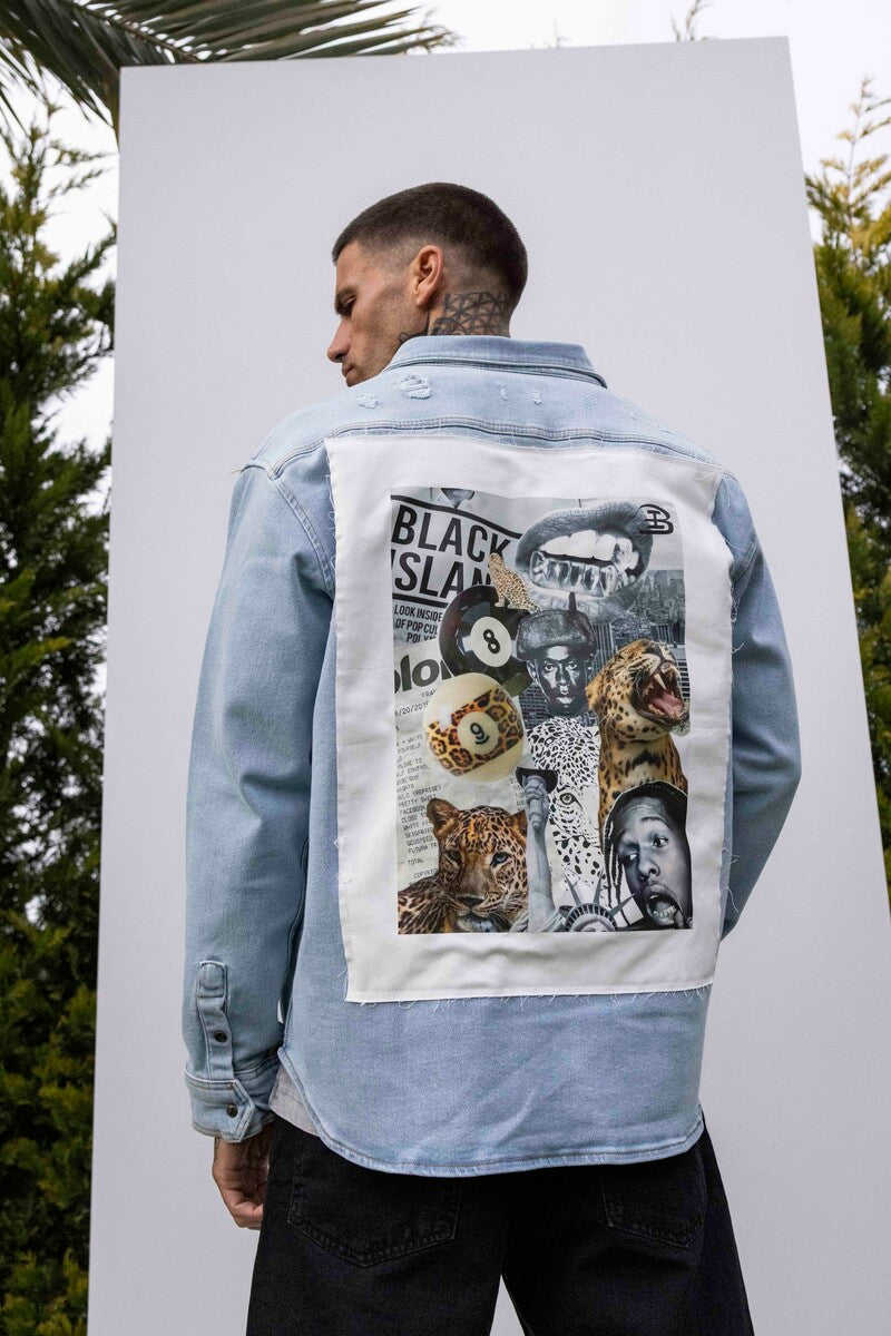 BLACK ISLAND PRINTED DENIM JACKET BLUE 17127