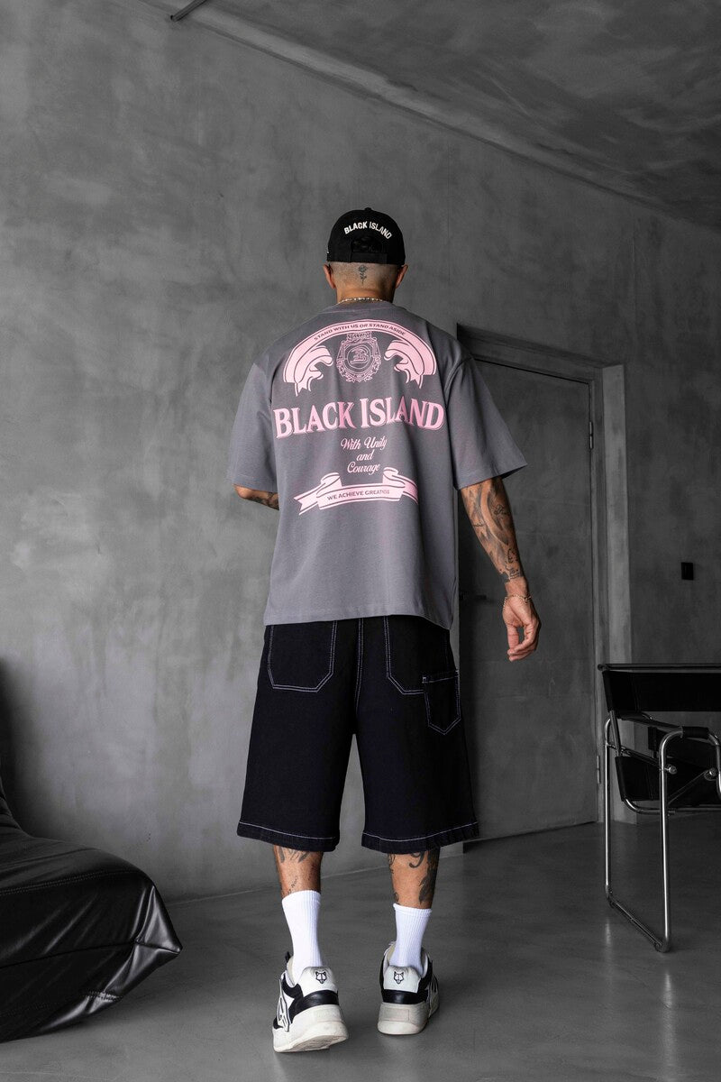 Black Island Printed Gri T-shirt 1870