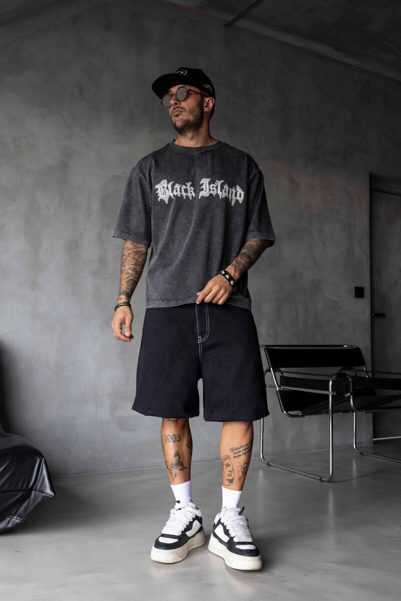 BLACK ISLAND PRINTED WASHED T-SHIRT ANTRA 1852