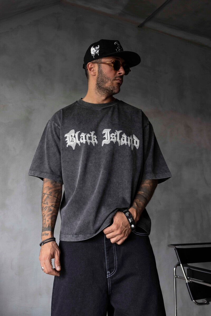 BLACK ISLAND PRINTED WASHED T-SHIRT ANTRA 1852
