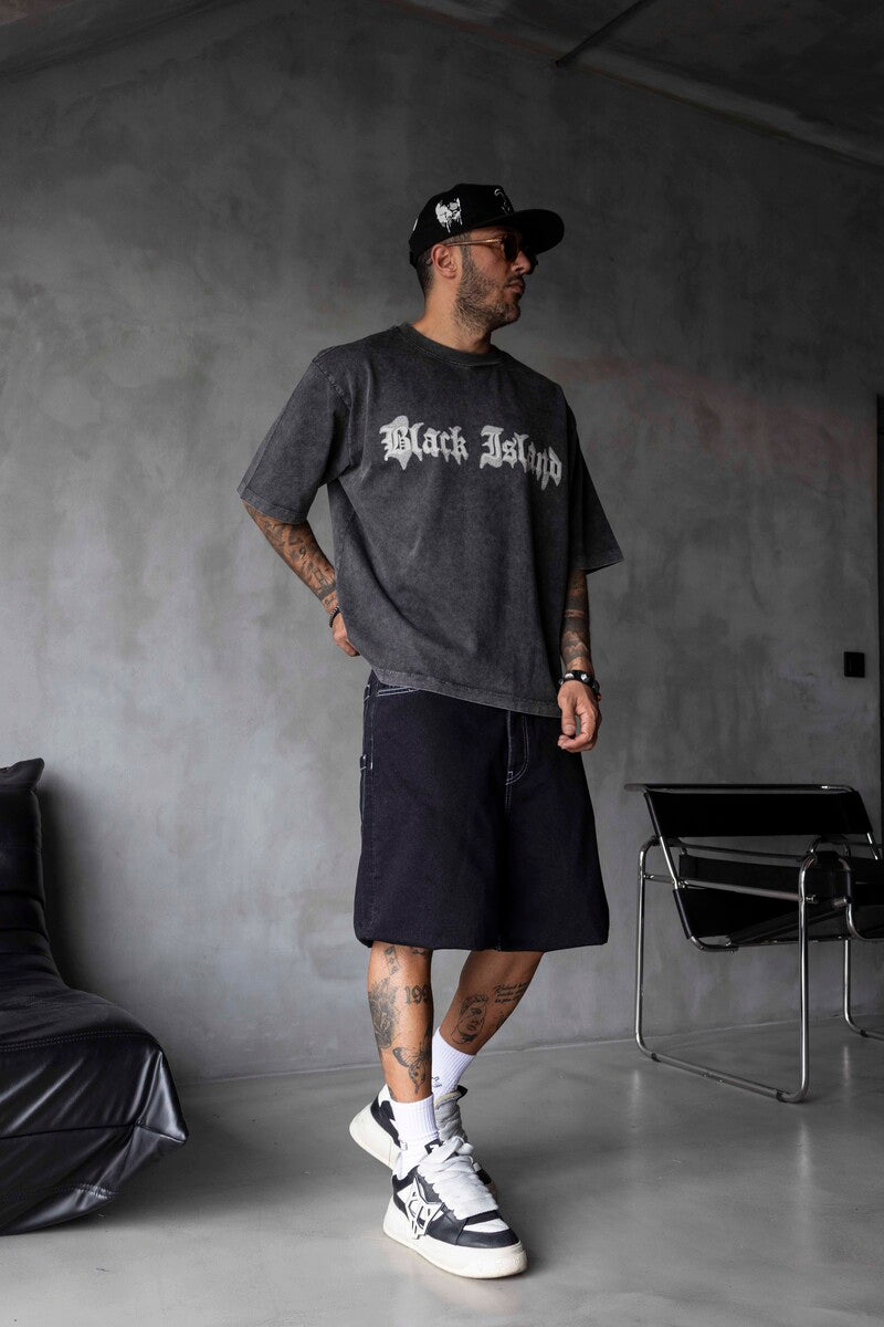 BLACK ISLAND PRINTED WASHED T-SHIRT ANTRA 1852