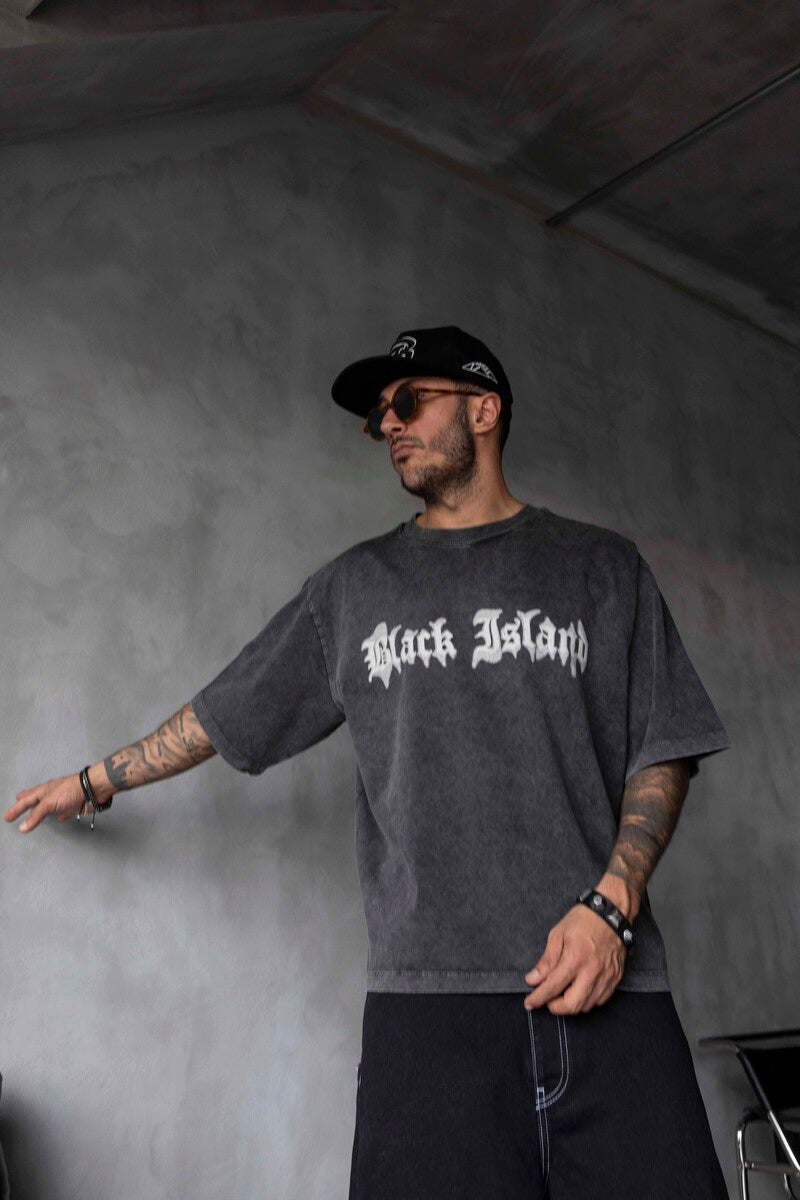 BLACK ISLAND PRINTED WASHED T-SHIRT ANTRA 1852