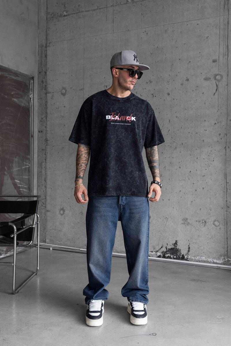 BLACK ISLAND PRINTED WASHED T-SHIRT BLACK 1771