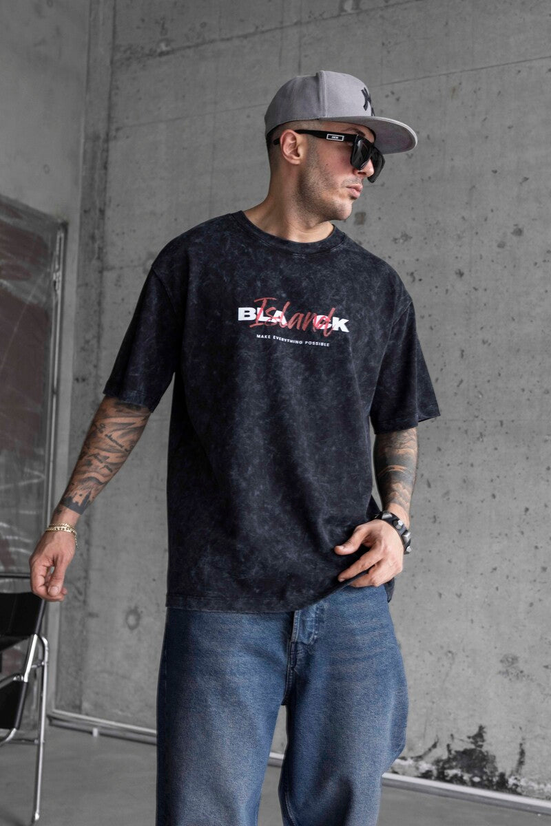 BLACK ISLAND PRINTED WASHED T-SHIRT BLACK 1771
