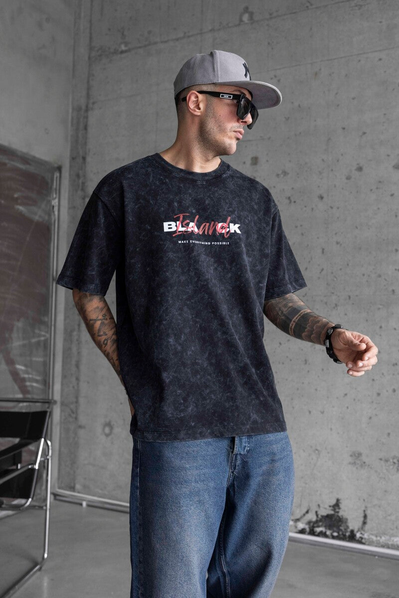 BLACK ISLAND PRINTED WASHED T-SHIRT BLACK 1771